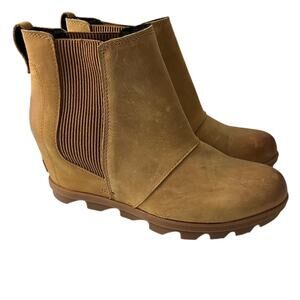 SOREL Joan of Arctic Wedge II Chelsea  Boots Tan Women Size 10
